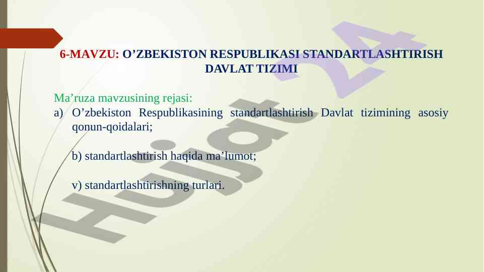 O'zbekiston respublikasining standartlashtirish tizimi