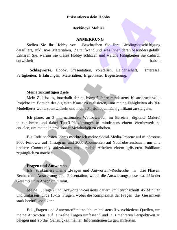 Präsentation über mein hobby und zukunftsziele