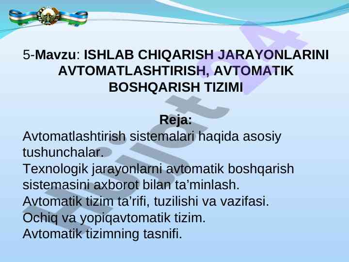 Avtomatlashtirish jarayonlarini boshqarish tizimlari