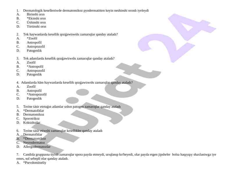 Dermatologik kesellin individual tahlili va tasnifi