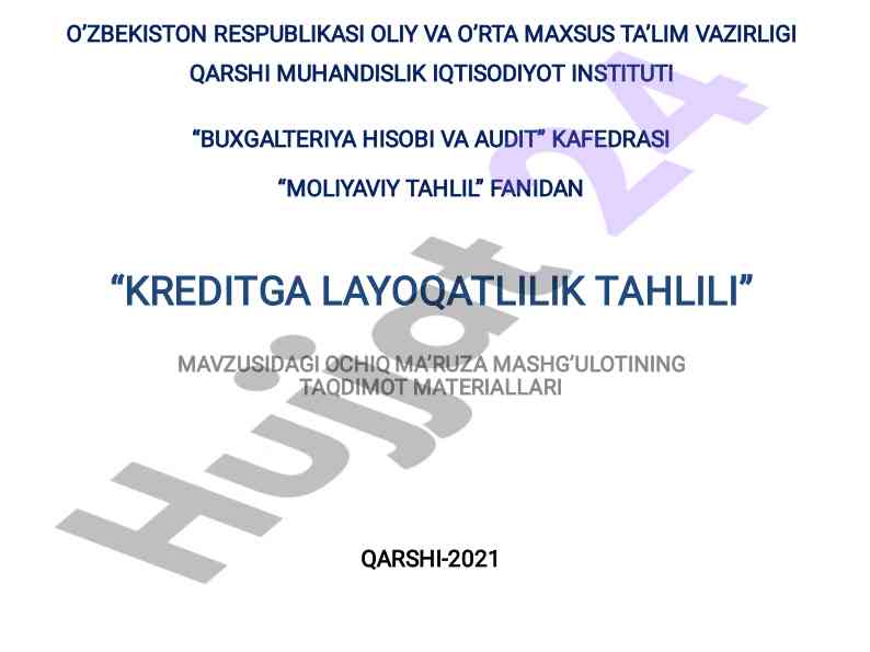 Kreditga layoqatlilik tahlili taqdimoti