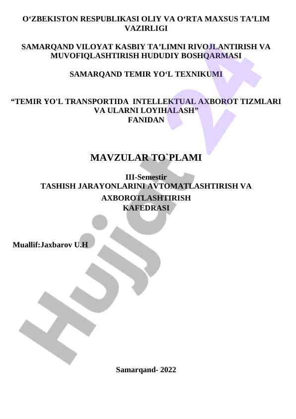 Intellektual axborot tizimlari fanidan mavzular to‘plami
