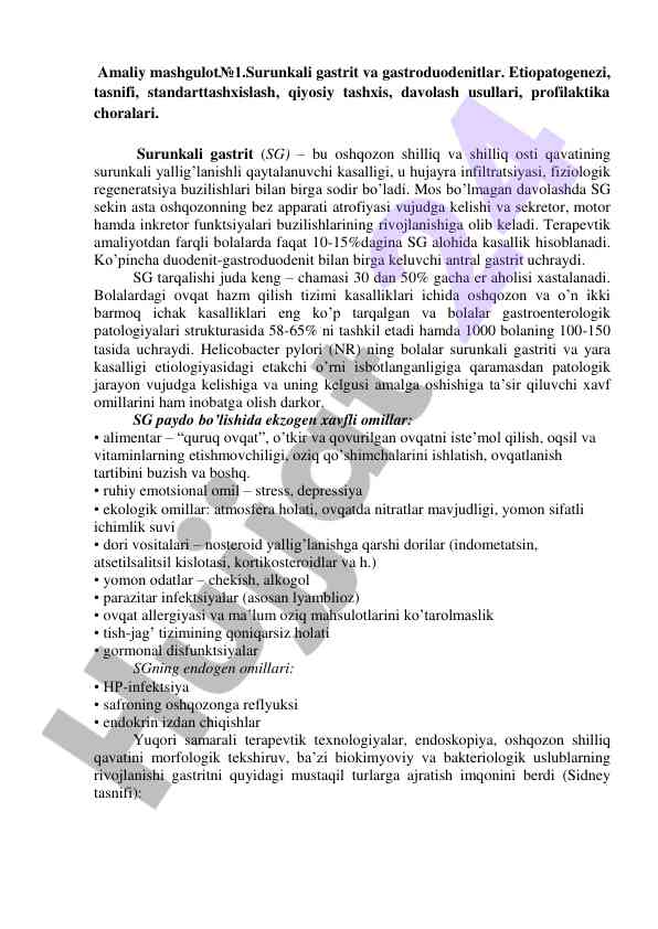 Surunkali gastrit va gastroduodenitlarning tahlili