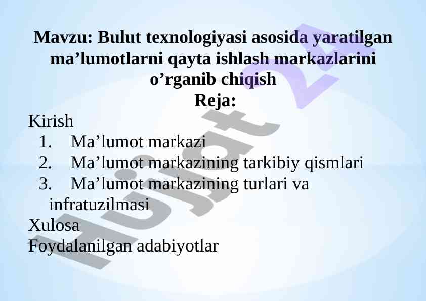 Bulut texnologiyasi asosida ma’lumotni qayta ishlash