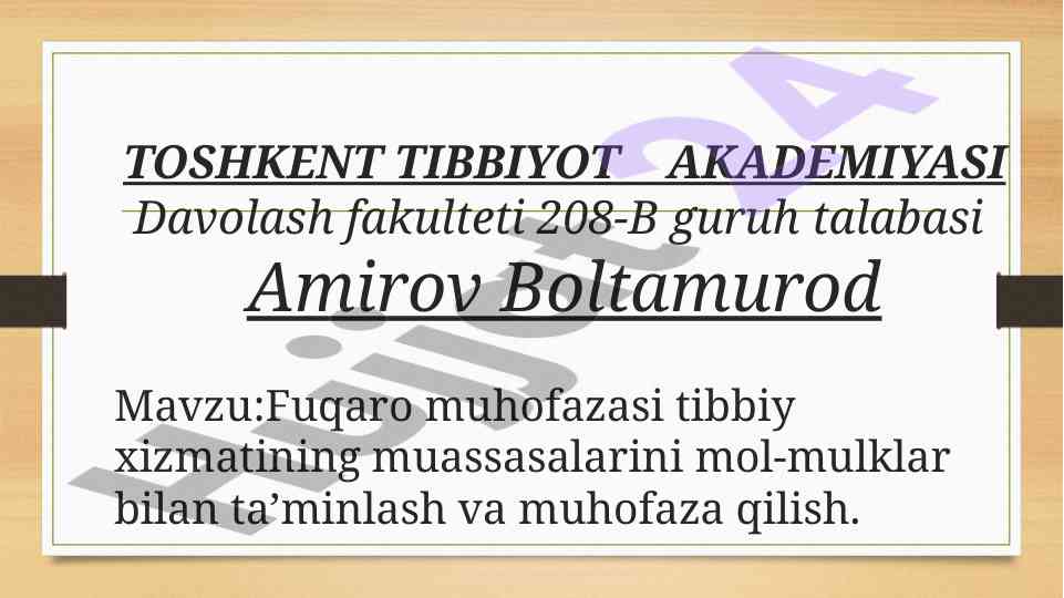 Fuqaro muhofazasi tibbiy xizmatining ta’minoti