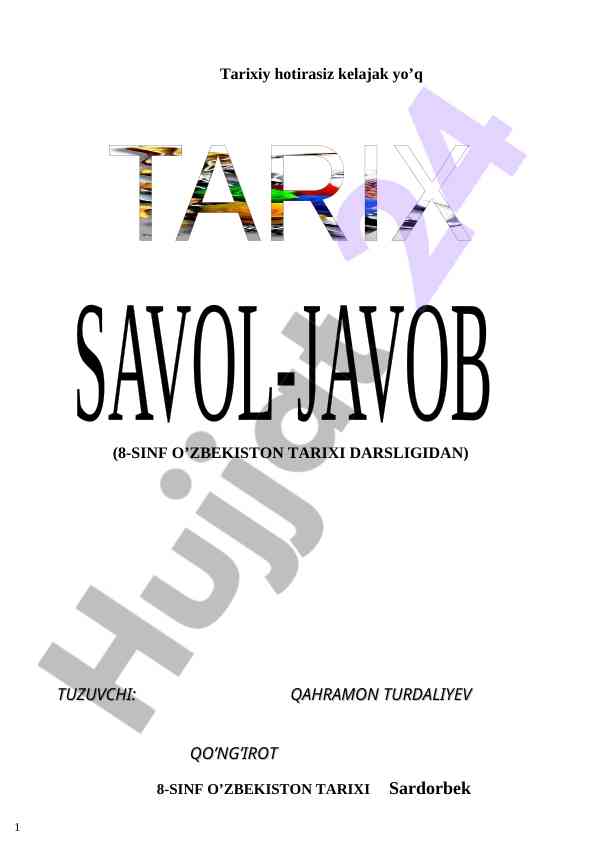 O‘zbek tarixi 8-sinf darsligi
