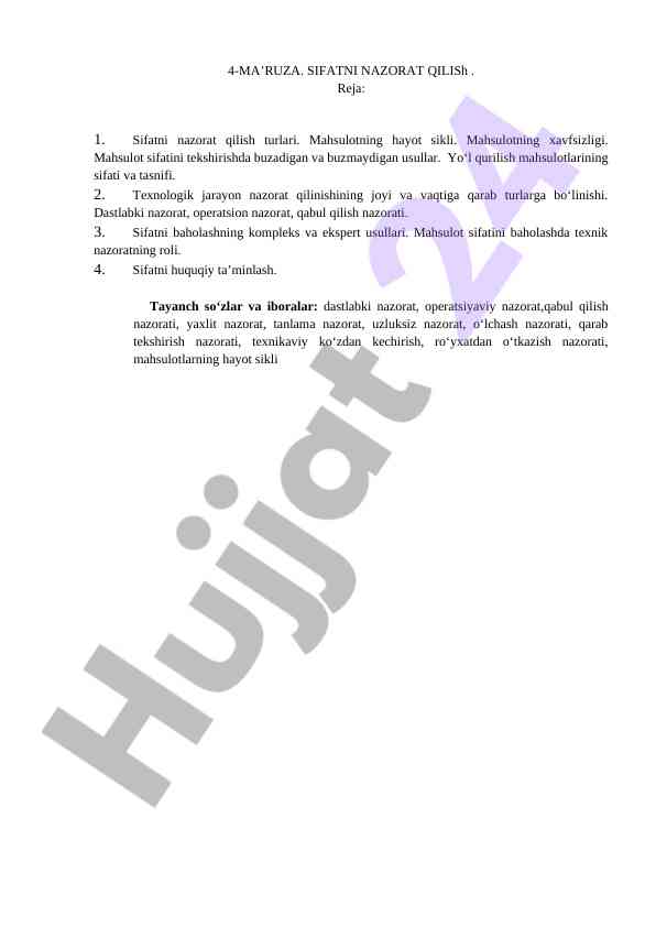 Sifatni nazorat qilish turlari va mahsulot hayot sikli