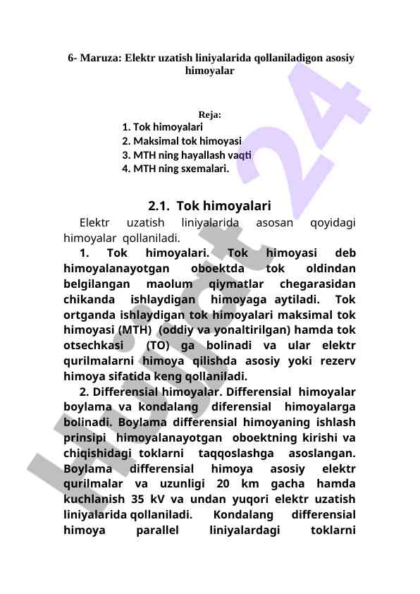 Elektr uzatish liniyalarida himoyalar tahlili