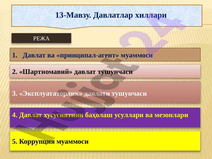 Davlatlar hilli rеja va princеpal-agеnt muammosi