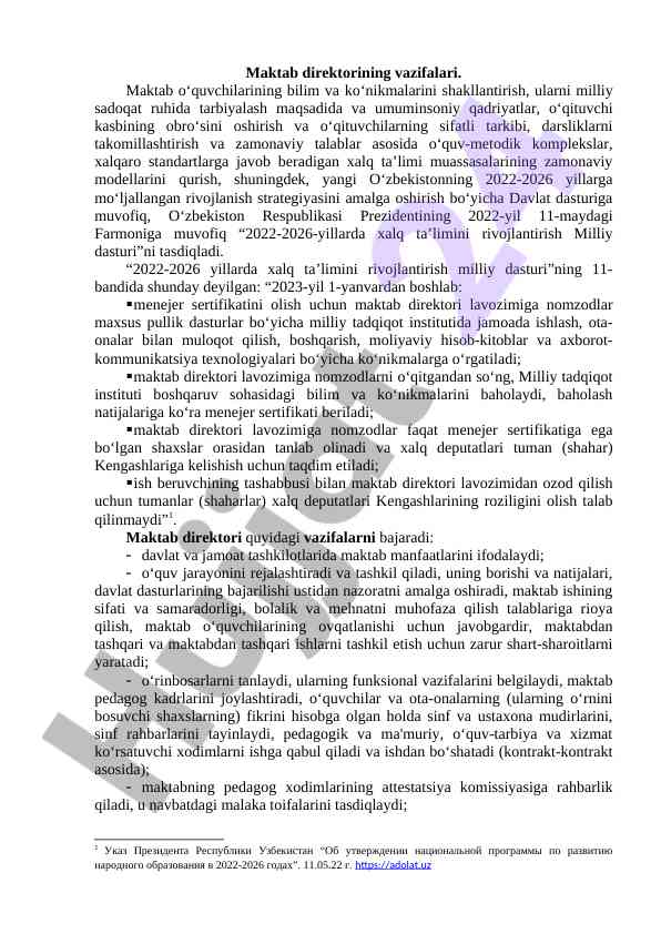 Maktab direktori vazifalari va rivojlanish strategiyasi