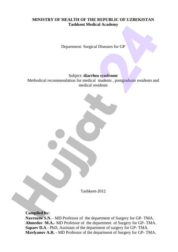Diarrhea syndrome methodical recommendations for students