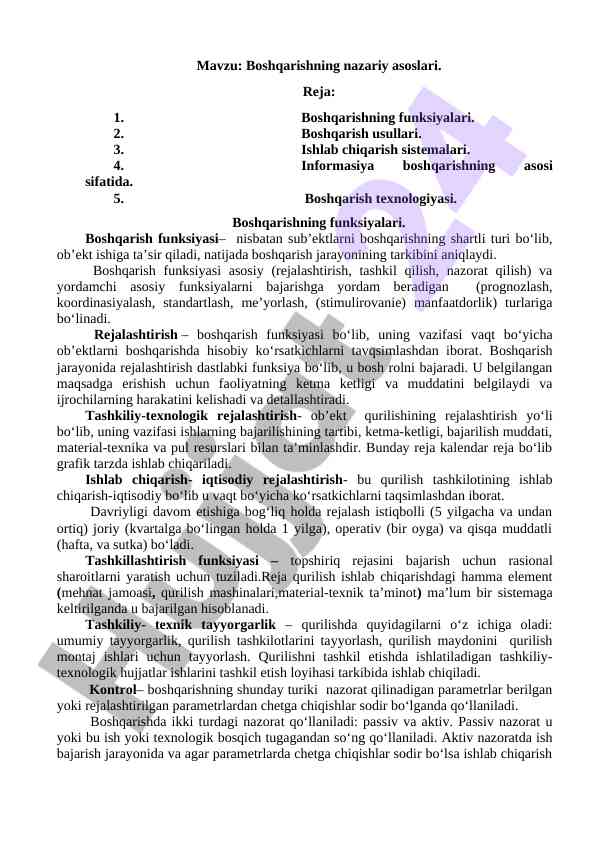 Boshqarish nazariy asoslari va funksiyalari