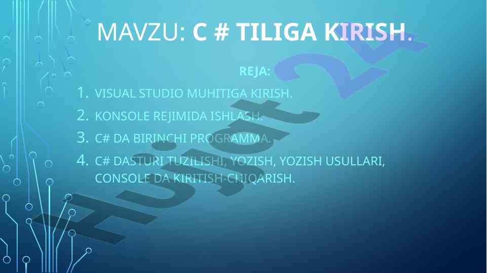 C# tilida dasturlashga kirish rejasi