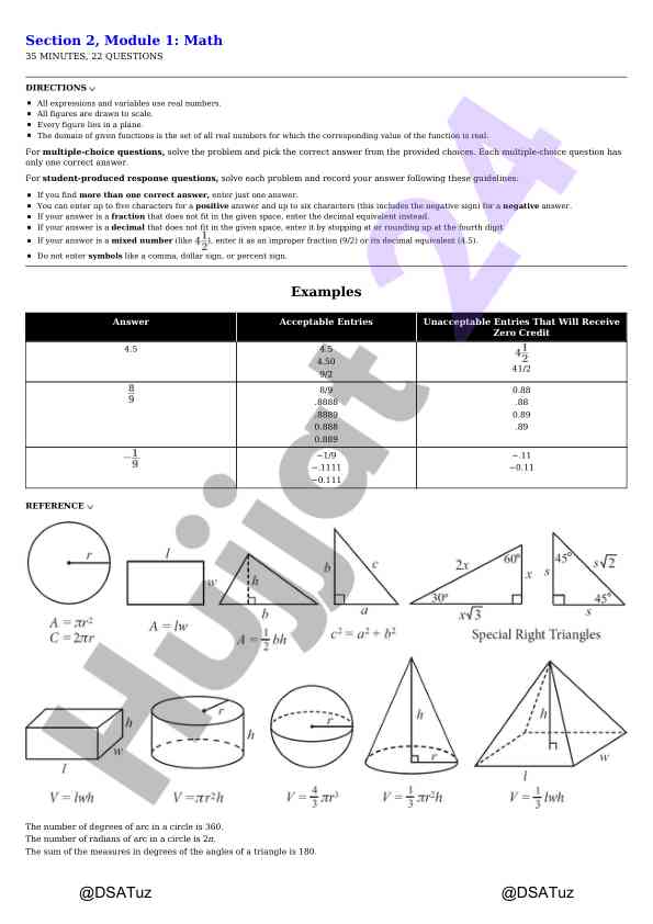 Math test instructions and guidelines