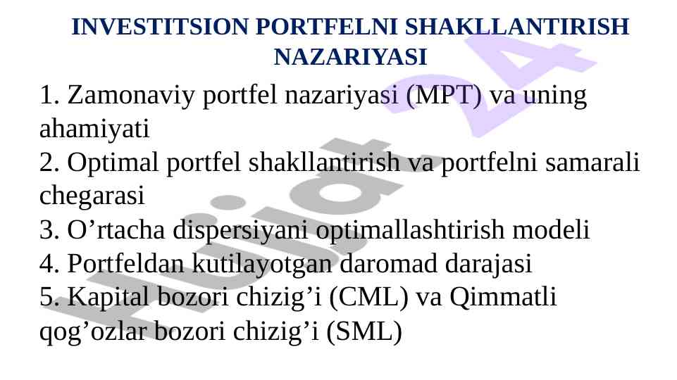 Investitsion portfelni shakllantirish nazariyasi
