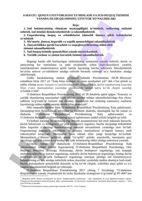Qonun ustuvorligini ta’minlash va sud-huquq tizimi