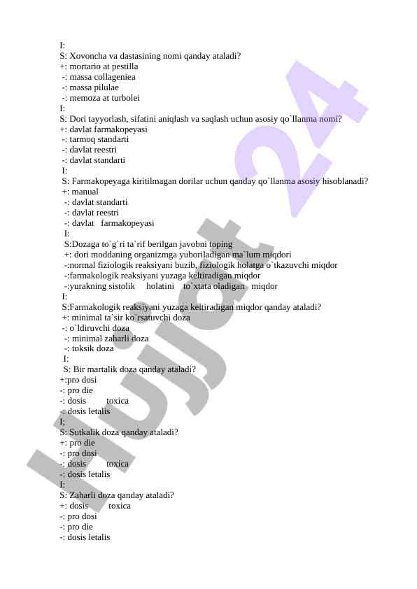 Dori tayyorlash va farmakologik reaksiyalar testlari