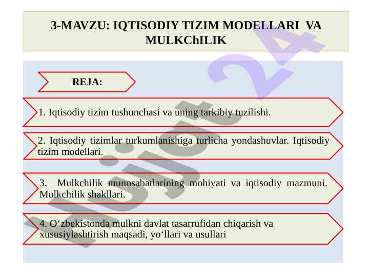 Iqtisodiy tizim moddellari va mulkchilik tizimi