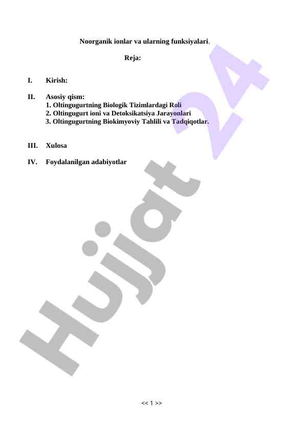 Oltingugurt ioni va biologik tizimlardagi roli