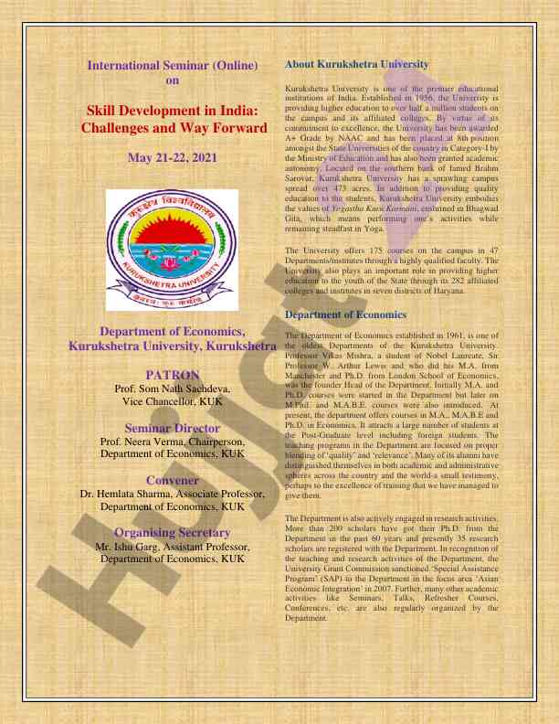 International seminar on skill development in india