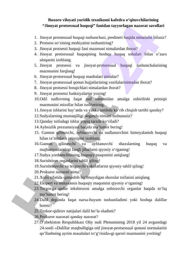 Jinoyat protsessual huquqi tushunchalari