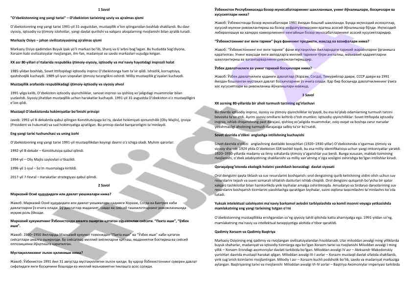 Oʻzbekistonning eng yangi tarixi va rivojlanishi