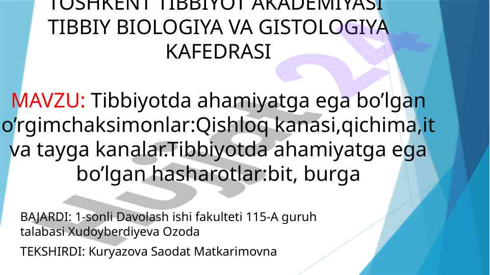 Tibbiyotda ahamiyatga ega o’rgimchaksimonlar