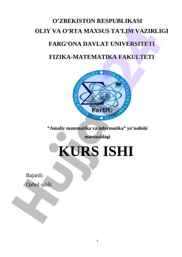 Amaliy matematika va informatika mavzusi kurs ishi