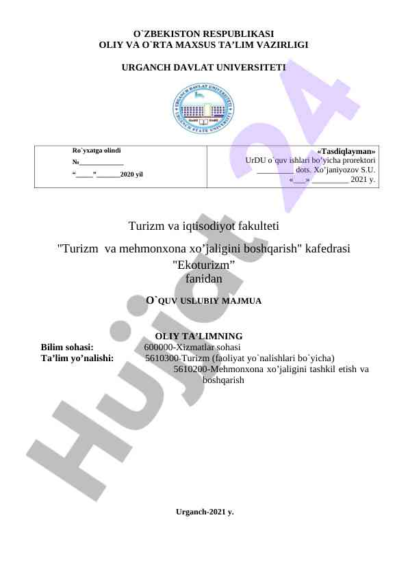 Ekoturizm fanidan o‘quv uslubiy majmua