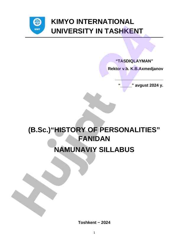 History of personalities syllabus for higher education