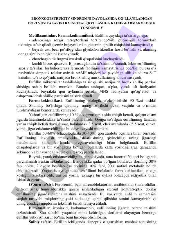 Bronxoobstruktiv sindromni davolashda eufillin ta'siri