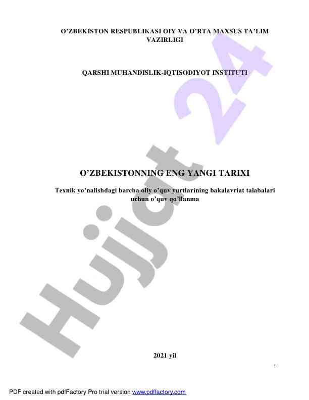 O‘zbekistonning eng yangi tarixi o‘quv qo‘llanma