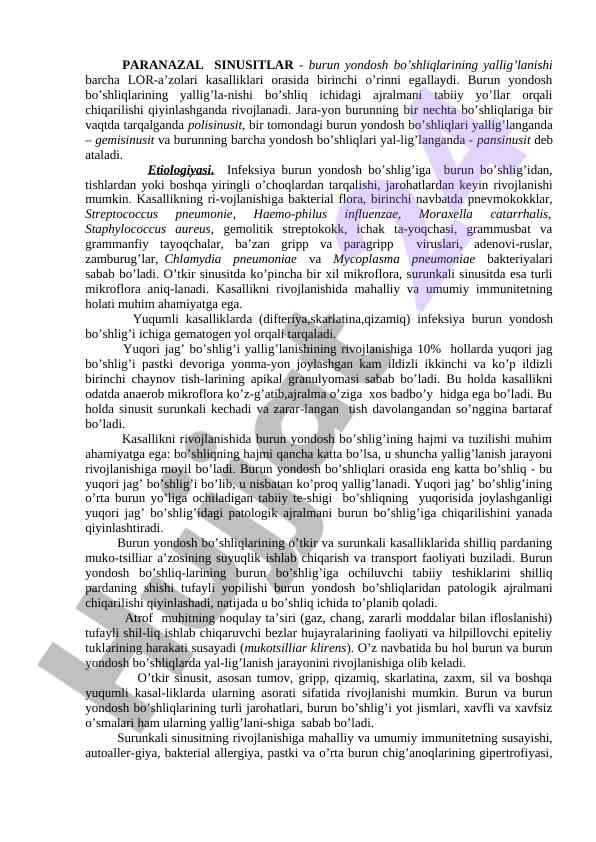 Paranazal sinusitlar va ularning etiologiyasi