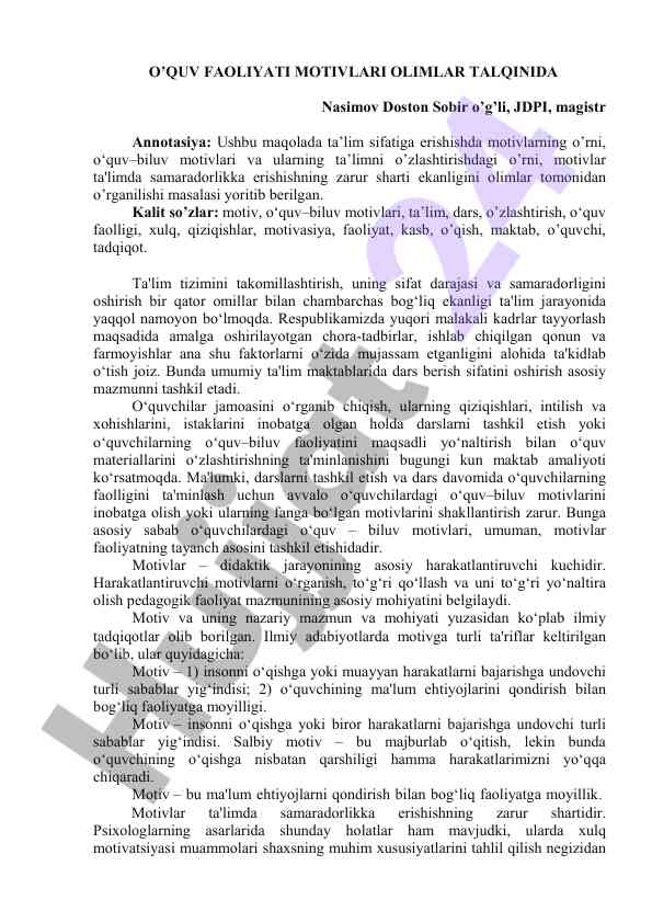 O‘quv faoliyati motivlari olimlar talqinida