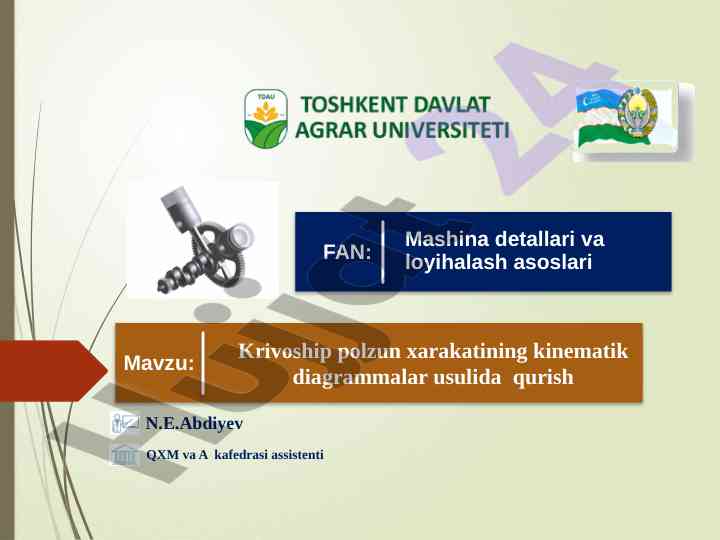 Ichki yonuv dvigateli kinematik schemasi