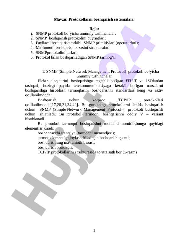 Protokollarni boshqarish sistemalariga kirish va snmp