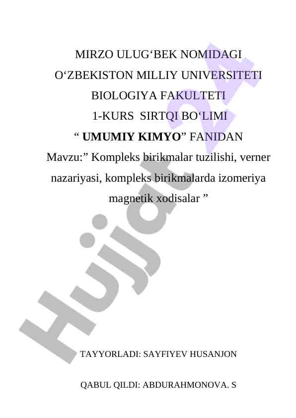 Kompleks birikmalar tuzilishi va izomeriya