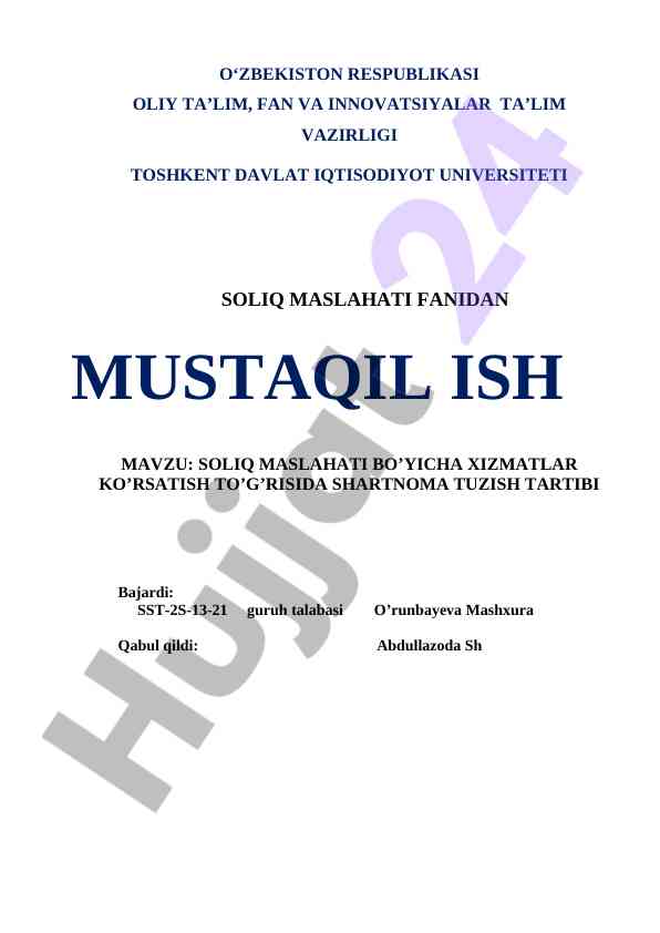 Soliq maslahati bo'yicha shartnoma tuzish tartibi