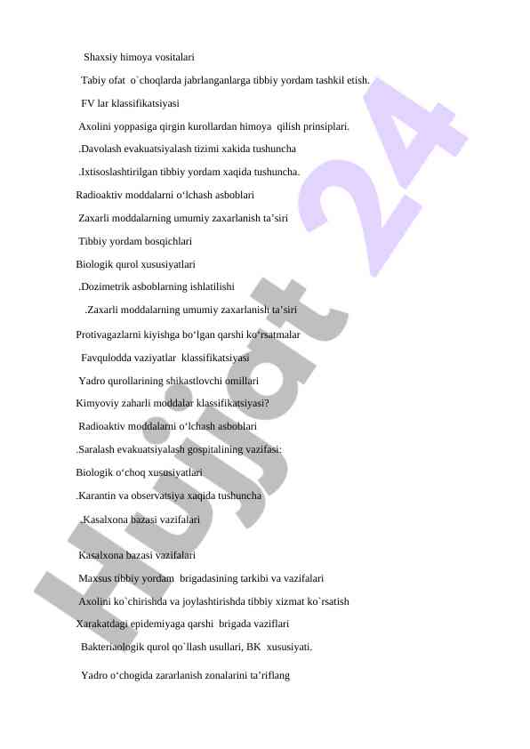Shaxsiy himoya vositalari va tibbiy yordam tashkili