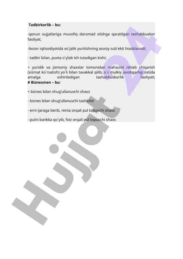 Tadbirkorlik va biznesning asosiy asoslari