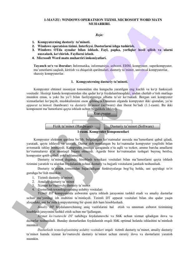 Windows operatsion tizimiga kirish va microsoft word