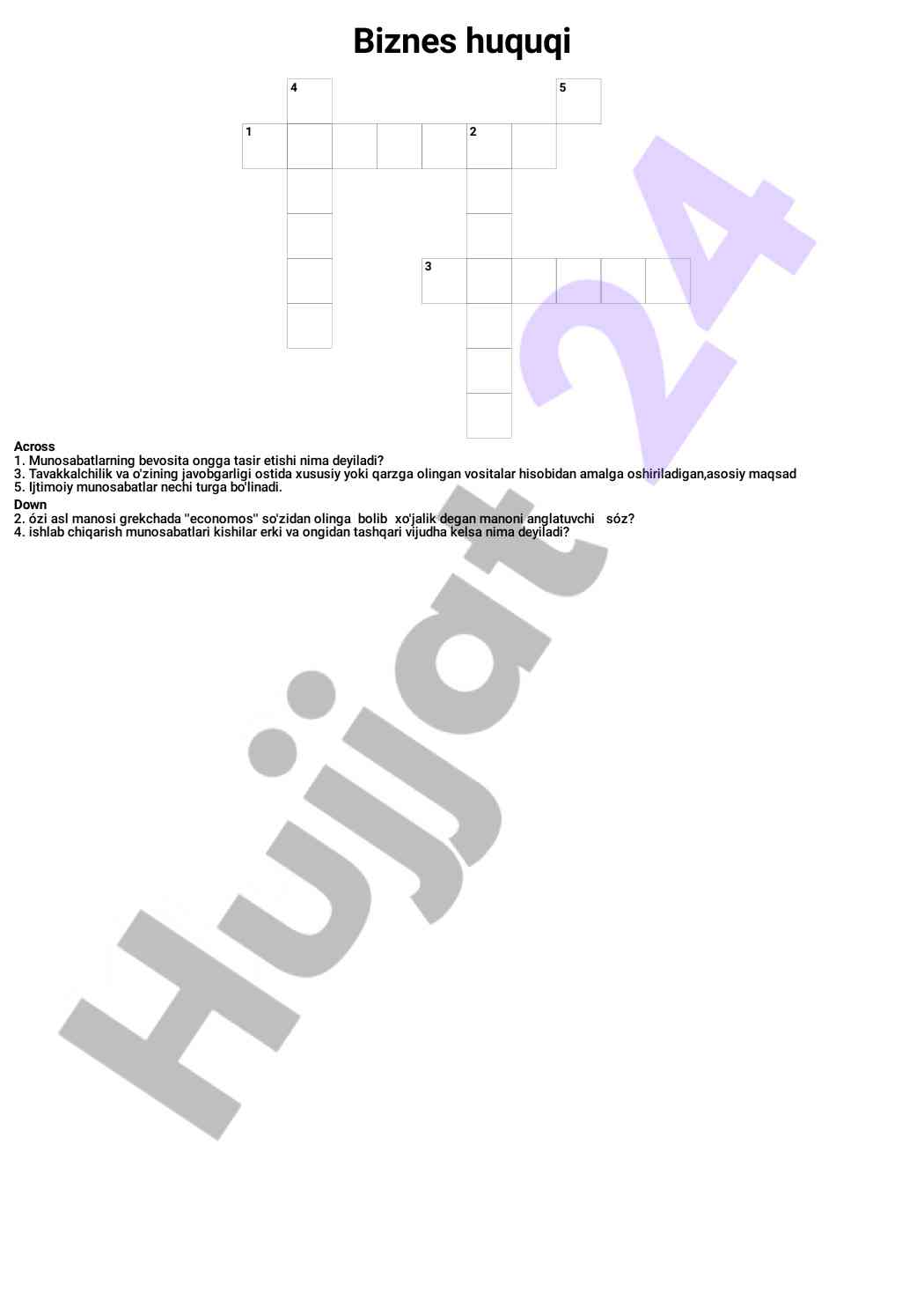 Biznes huquqi savol-javob testlari