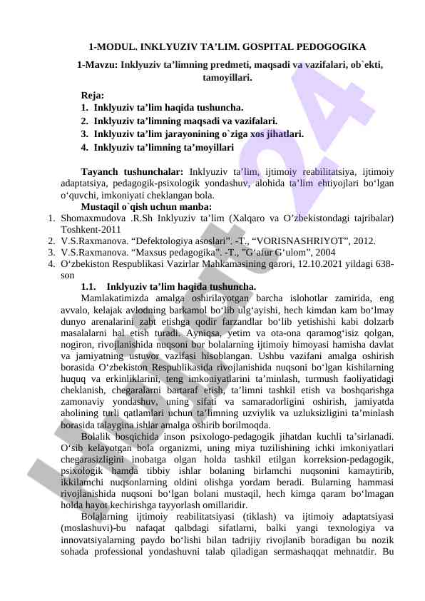 Inklyuziv ta’limning maqsadlari va vazifalari