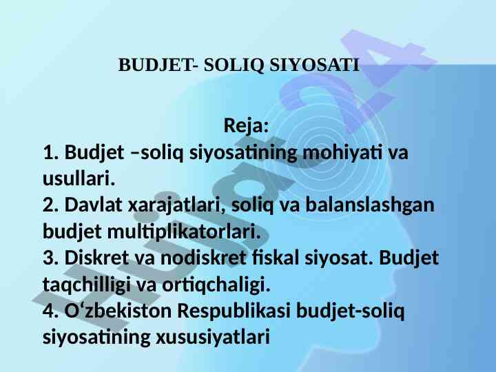 Budjet-soliq siyosati va usullari xususiyatlari