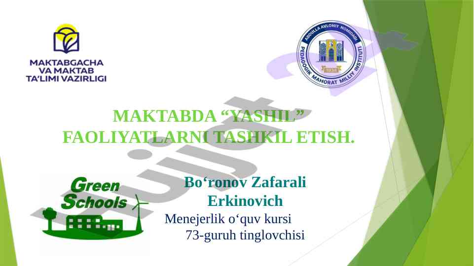 Maktabda ekologik faoliyatlarni tashkil etish
