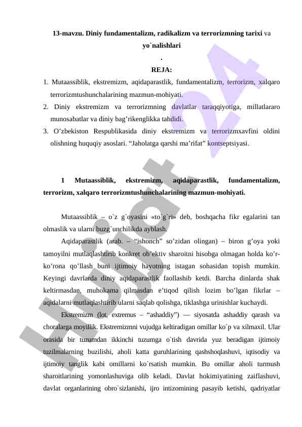 Diniy fundamentalizm va terrorizm tarixi