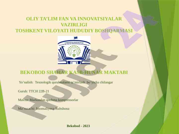 Markazdan qochma kompressorlar ishlab chiqarish tahlili