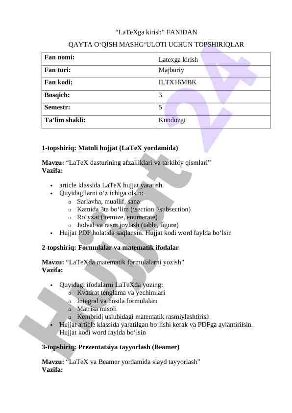 Latexda matematik formulalar yozish va taqdimot tayyorlash