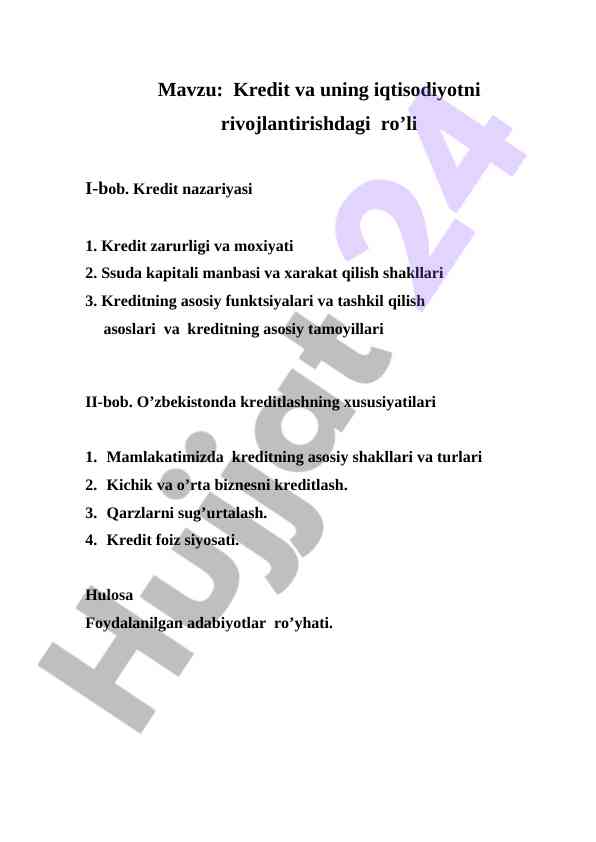 Kredit va uning iqtisodiyotni rivojlantirishdagi ro’li