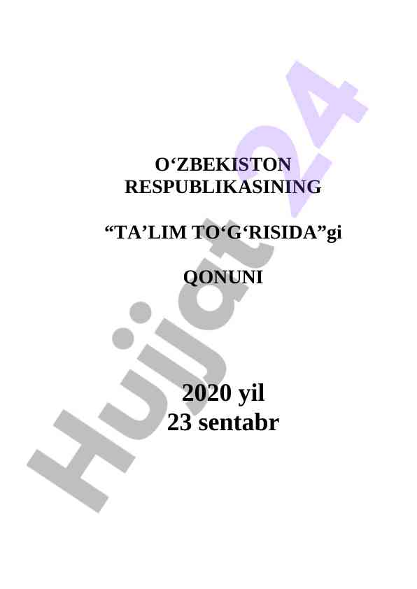 O'zbekiston respublikasi ta'lim to'g'risidagi qonuni